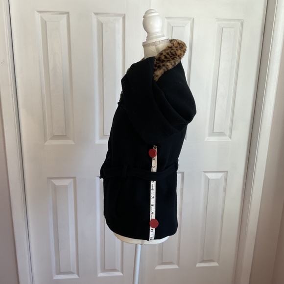 Women’s Jason Kole Waist Length Belted Wool Jacket with Animal Print Fur Collar - Picture 13 of 14